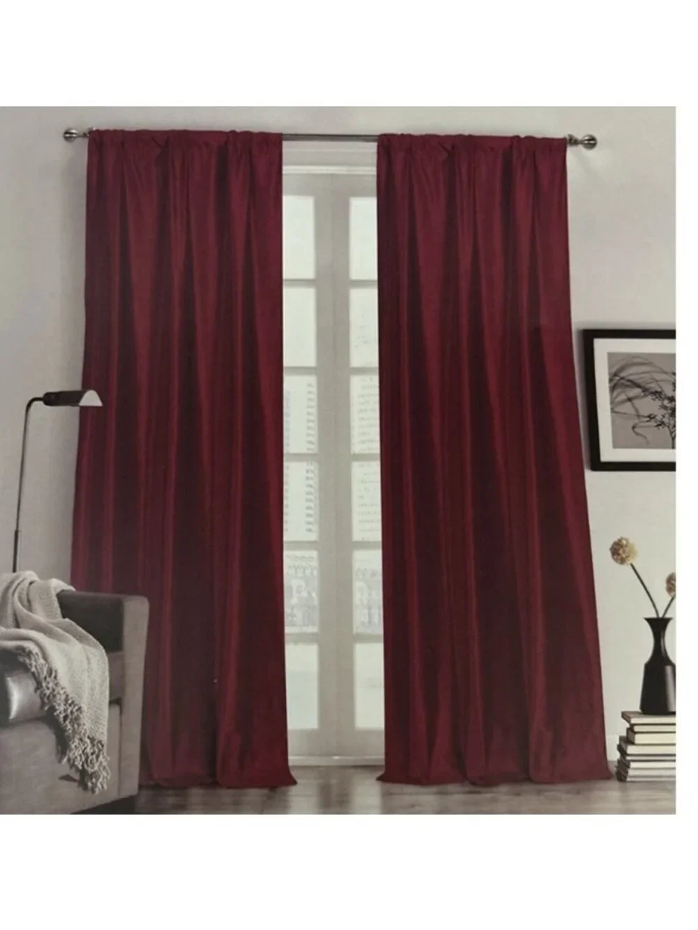 Rachel Zoe Luxury Velvet Red Window Curtains Back Tab Panel Drapes New 38